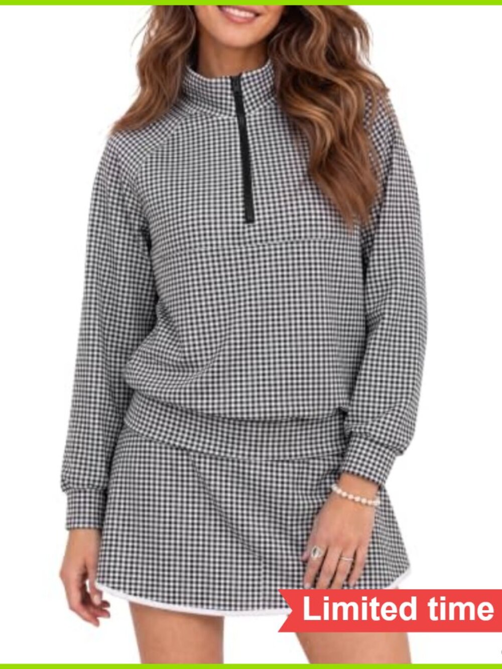 Gingham Half Zip Sweatshirt and Skorts Matching Set Women 2 Piece Activewear